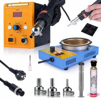 Immagine prodotto di Rosfix Stazione di Saldatura Set 858D – Stazione Ad Aria Calda 700W con Controllo della Temperatura 100 – 500°C + Crogiolo di Saldatura 350W + Flusso