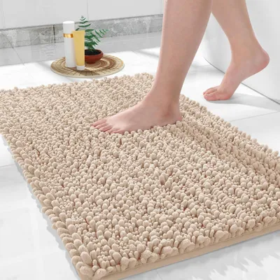 Image de Tapis de bain antidérapant, doux, lavable en machine, en microfibre, absorbant, dimensions 43 x 61 cm, couleur beige clair