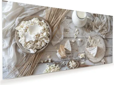 Produktbild von Glasbild 100x50cm in XXL für Wohnzimmer, Schlafzimmer Motiv Ziegenkäse Schale