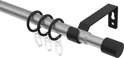 Produktbild von Interdeco Gardinenstange ausziehbar / Teleskop-Vorhangstange Silbergrau / Schwarz, Typ Hera Livo (Kappe), 16/13 mm Ø 1-läufig, 160-300 cm ausziehbar