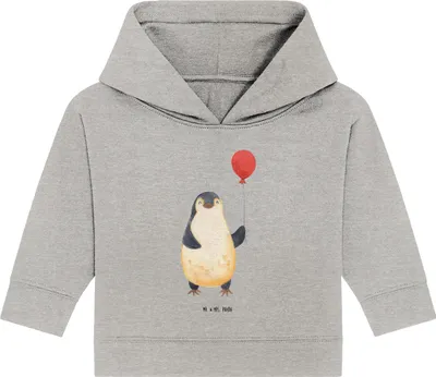 Produktbild von Mr. & Mrs. Panda Organic Baby Hoodie Pinguin Luftballon 12. - 18. Monat - Heather Grey - Geschenk, Kapuzensweatshirt, Kapuzenshirt, Liebe, Kirmes, Jahrmarkt, Neustart