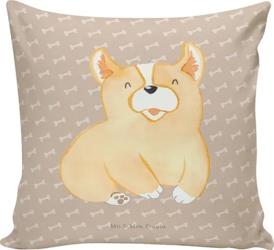 Produktbild von Mr. & Mrs. Panda kissen für sofa Corgie - Hundeglück - Geschenk, Sprüche, Zierkissen, Deko, Kuschelkissen, Hund, Spruch, Corgi, Polster, Bellen, 40x40