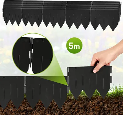 Produktbild von Faziango Rasenkante Beeteinfassung Beetbegrenzung 5m Länge 25-teilige Garten Border 20x15cm mit Dreikant-Profil - Biegsame PP-Kunststoff Rasenkanten Schwarz