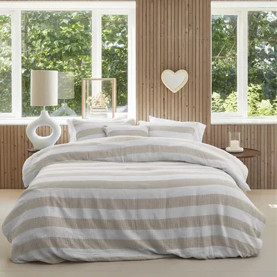 Produktbild von Rivièra Maison Baumwoll- Bettwäsche-Garnitur Striped Farbe Sand Größe 135x200+80x80