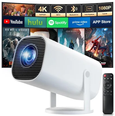 Produktbild von Projektor, Beamer, 4K 1080P Android 11 200 ANSI, Tragbarer Projektor mit Trapezkorrektur, 180° drehbarer, für Schlafzimmer und Wohnzimmer