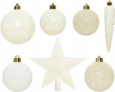 Produktbild von Weihnachtskugeln mit Christbaumstern Kunststoff 33er Set - Wollweiß
