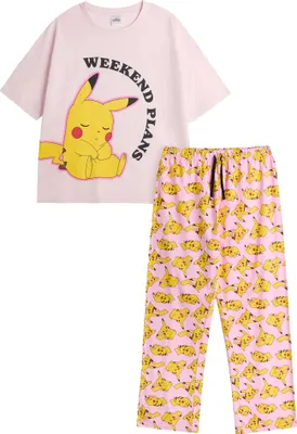 Image de Pokemon - Pyjama avec pantalon long pour femme, manches courtes NS9377 (M) (Rose)