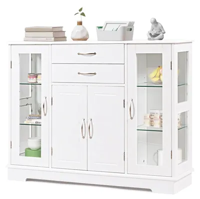 Immagine prodotto di Mobile contenitore - Credenza - Armadio - Mobile buffet - Contenitore - Bianco - Ante in vetro temperato - MDF - 107x30x82 cm