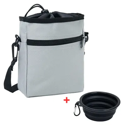 Produktbild von Leoberg Leckerli-Tasche mit Reisenapf - Futterbeutel Hund Leckerlibeutel mit Napf in Grau-903102