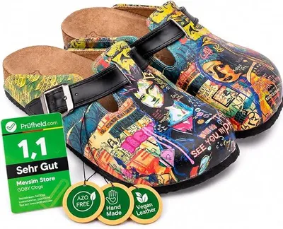 Produktbild von Goby Clogs Schuhe für Damen – Handgefertigte  - Mädchen- und Damenschuhe für den Alltag - Farbiger Druck - Bequem & Langlebig - EVA-Sohle – Grundschul-Zeichnungen