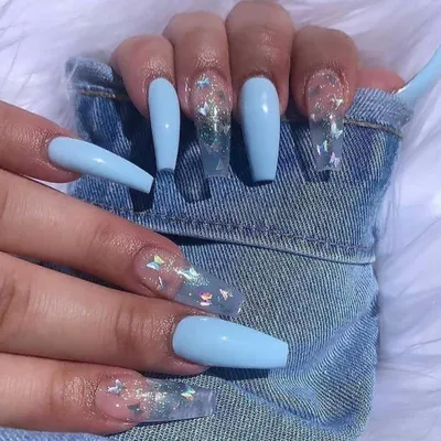 Produktbild von Coffin Ballerina Acrylnägel - Blau Glänzend - Lang - Kunstnägel - Frauen und Mädchen - 24 Stück - Nail Art - Full Cover - Dekoration - Festtagsnägel
