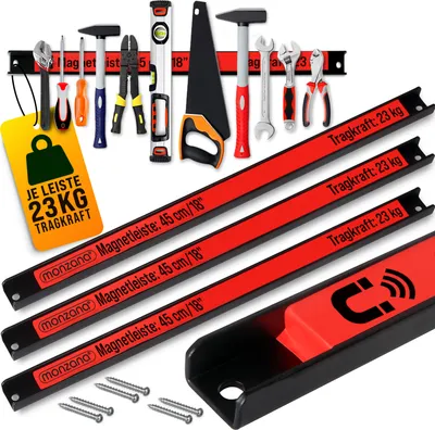 Produktbild von DEUBA® 3x Magnetleiste 45cm 23kg Tragkraft Magnetisch Werkzeugleiste Werkzeughalter Werkzeugwand Werkstatt Werkzeug Organizer inkl. Montagematerial