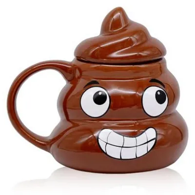 Productafbeelding van Keramische mok met deksel, 400 ml, 3D-ontwerp van een poepje, grappig cadeau-idee
