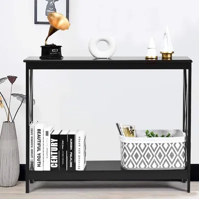 Immagine prodotto di Consolle COSTWAY Tavolino di design industriale con ripiano per corridoio 100x30x80cm nero, 2 livelli
