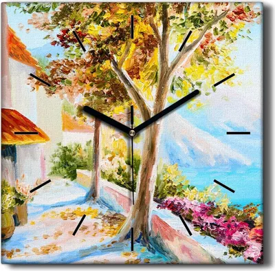 Produktbild von Coloray Hodiny Unikátní 30x30 cm  Tiché hodiny Pro obývací pokoj a kuchyň Nástěnné hodiny Plátno Černé ručičky hodin - Stromy mořské oblohy