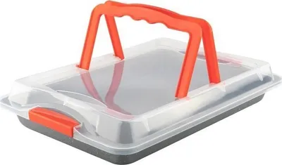 Produktbild von Backform Backblech mit Transporthaube 42x29cm - Griff - Farbe: orange