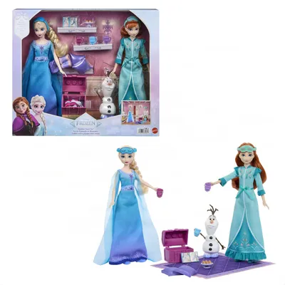 Produktbild von Disney Frozen Disney Die Eiskönigin Schwestern-Pyjamaparty Set mit Anna- und Elsa-Modepuppen, Olaf-Figur und 14 Zubehörteilen, Modepuppe, Weiblich, 3 Jahr(e), Mädchen, 320 mm, Mehrfarbig