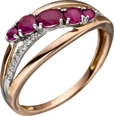 Produktbild von JOBO Damen Ring 56mm 585 Gold Rotgold 5 Rubine rot 16 Diamanten Brillanten Rubinring