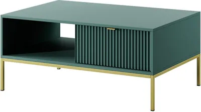 Produktbild von BETTSO Couchtisch Kaffetisch mit Ablage und Geriffelt Schubladen Goldgriff NOVA Grün auf Goldbeinen