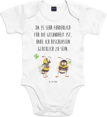 Produktbild von Mr. & Mrs. Panda Strampler Baby Hummeln Kleeblatt 3. - 6. Monat - Heather Grey - Geschenk, Lustige Sprüche, babykleidung body, Spruch Positiv, glücklich sein, Fröhlich