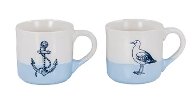 Produktbild von 2er Set Tassen Anker Möwe 350ml Steingut Kaffeetasse Becher Blau Maritim Design Küchengeschirr Heißgetränke Kaffeepott