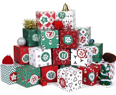 Produktbild von Kesote Weihnachts Adventskalender Schachteln 24 Boxen Geschenkboxen Rot Grün mit Zahlenaufkleber