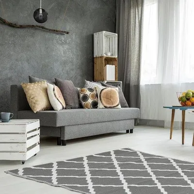 Image de Tapis en polypropylène gris à motifs, facile d'entretien, 200 x 150 cm