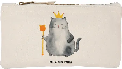 Produktbild von Mr. & Mrs. Panda Kosmetiktasche Katze König Größe S Klein - Weiß - Geschenk, Wohnung, Haustier, Stiftemäppchen, Pouch, Königlich, Mäppchen, Stifteetui, Katzen, Kater