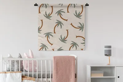 Produktbild von MuchoWow® Wandteppich Wandbehang Palme - Muster - Pastell 90x90 cm Tapisserie Dekoration Wandtuch - Wandaufhänger