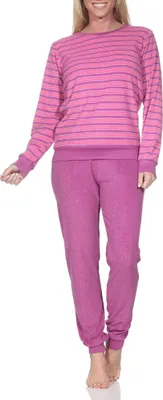 Produktbild von Normann Damen Frottee Schlafanzug mit Bündchen Pyjama in Streifenoptik – auch in Übergröße ; pink , 40