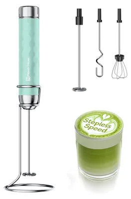 Milchaufschäumer, elektrisch, stufenlos regelbar, 3 Rührbesen, Edelstahlständer