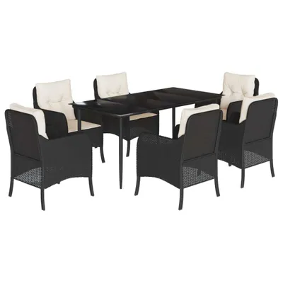 Immagine prodotto di vidaXL set da pranzo da giardino 7 pezzi con cuscini in polirattan nero