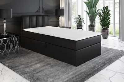 Produktbild von Boxspringbett, Jugendbett GUNNAR 80x200 (Rechts) mit Bettkästen, Bonell-Matratze und Topper. Farbe: Schwarz.