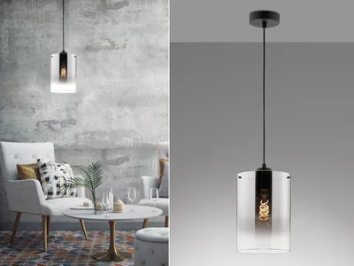 Produktbild von LED Pendelleuchte einflammig Schwarz Lampenschirm Rauchglas 18cm - Esstischlampe
