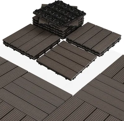 Produktbild von TolleTour 44er Set Klickfliesen WPC-Terrassendielen 30x30 cm Dunkelbraun, Holzdielenoptik mit klicksystem