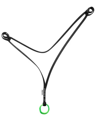 Schwarze Schlinge mit grünem Ring; Modell "Belay Station Sling Tech Web 12mm II" von Edelrid; geeignet für Kletteraktivitäten.
