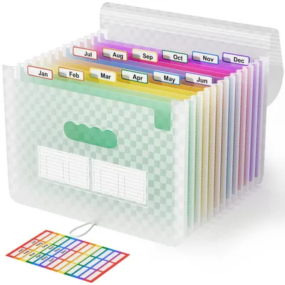 Image de Porte-documents A4 à motif quadrillé, 13 compartiments, motif arc-en-ciel, extensible, grande capacité, facile à transporter, pour l'école (vert)