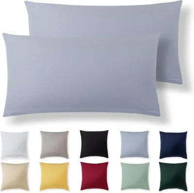 Produktbild von Kissenbezüge 40 x 70 cm (Set aus 2) - Hellblau - 100% Jersey-Baumwolle - Kissenbezüge für Kissen 40 x 70 cm, Jersey-Kissenbezüge