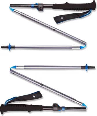 Trekkingstöcke "Distance FLZ" von Black Diamond; faltbar; mit blauen Akzenten und ergonomischen Griffen.