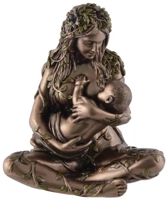 Gaia-Figur mit Baby, bronzefarben, Kunststein, 10x6x11 cm