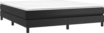 A black bed frame with a white mattress on a white background.