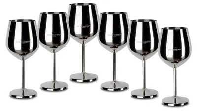 6er-Set unzerbrechliche Weingläser aus Edelstahl, 0,5 l, 21 cm