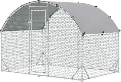 Produktbild von Hühnerstall Freilaufgehege aus Stahl, 280 x 190 x 197 cm Hühnerkäfig mit UV-beständiger Abdeckung, Tür, Hühnergehege für 4-6 Hühner, Kleintiere, Silber