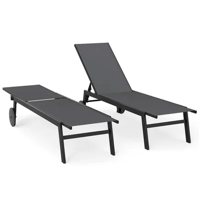 Obrázek produktu pro COSTWAY 2místné zahradní lehátko s kolečky, nastavitelným opěradlem a rychleschnoucí látkou, rolovací lehátko, nosnost až 150 kg Šedá barva