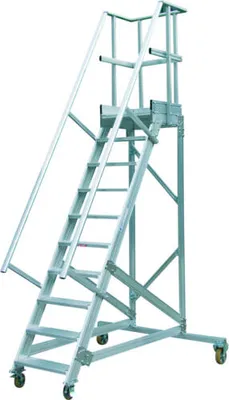 Produktbild von Fahrbare Podestleiter - Podesttreppe - 3.600 x 1.400 x 1.940 mm (HxBxT) - 10 Stufen 1.000 mm Breite - Treppenneigung 60 Grad - Aluminium - Rollpodest