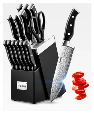 Produktbild von Messerblock Set Selbstschärfender Messerblock, 14-teiliges Edelstahl-Messerset mit Block, Profi-Küchenmesser Set mit ergonomischem Griff, Schwarz