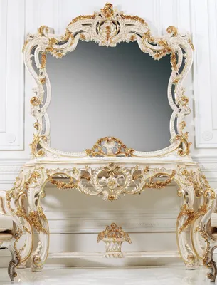 Produktbild von Klassischer Spiegel Schminktisch Konsole Tisch weiß holz Schlafzimmer Möbel 2tlg