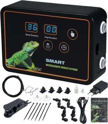 Produktbild von Reptilien Benebelungssystem, Intelligentes Reptilien Sprühsystem mit Timer und 2 Sprühdüsen, 360°-Einstellung, Haken oder Saugnapf