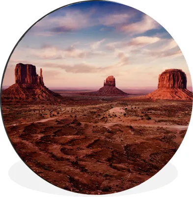 Produktbild von MuchoWow® Aluminium Wandkreis Dämmerung über dem Monument Valley in Amerika Ø 60 cm Wanddeko Modern Wohnzimmer - Wand Kreis - Wandbild - Schlafzimmer - Aluminium Bild - Kinderzimmer - Wohnzimmer Dekoration - Wandschmuck