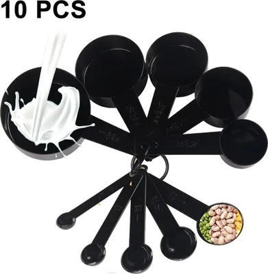 Produktbild von 10-in-1-Messlöffel- und -becher-Set. Küchen-Messset aus Kunststoff zum Messen von trockenen und flüssigen Zutaten